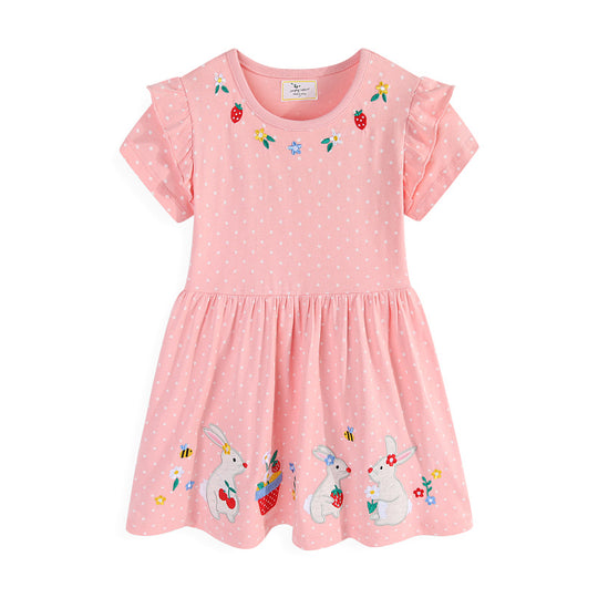 Mädchen Tüllkleid mit niedlichen Hasen- und Blumenstickereien EB