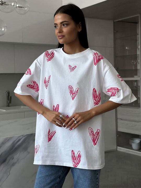 Damen lässiges T-Shirt mit Herzmotiv EB