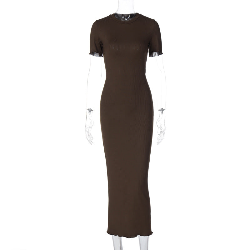 Damen Elegantes figurbetontes Maxikleid mit kurzem Ärmelschnitt EB