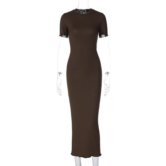 Damen Elegantes figurbetontes Maxikleid mit kurzem Ärmelschnitt EB