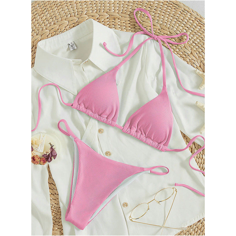 Damen Triangel-Bikini-Set mit verstellbaren Schnüren und feinem Strukturmuster EB