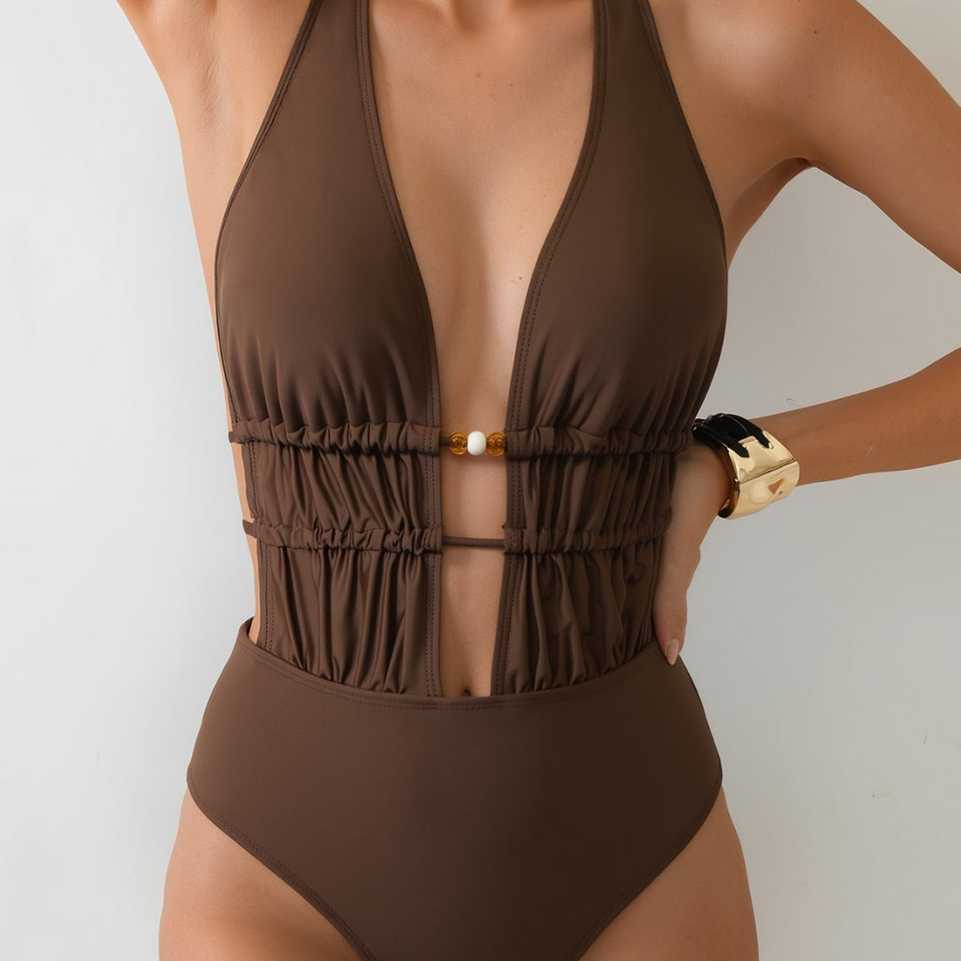 Damen Eleganter Monokini mit tiefem V-Ausschnitt und raffinierten Details EB