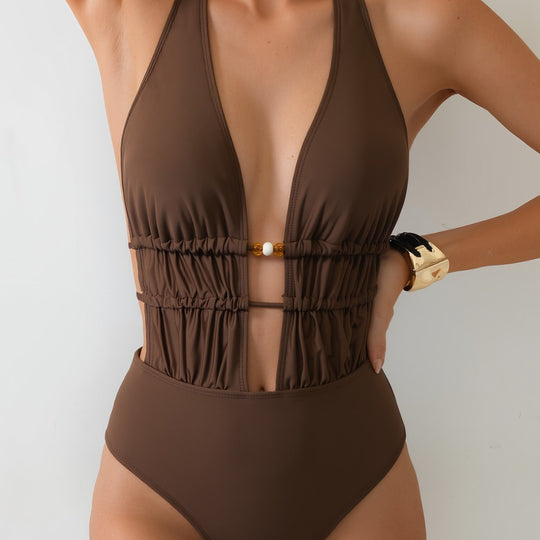 Damen Eleganter Monokini mit tiefem V-Ausschnitt und raffinierten Details EB