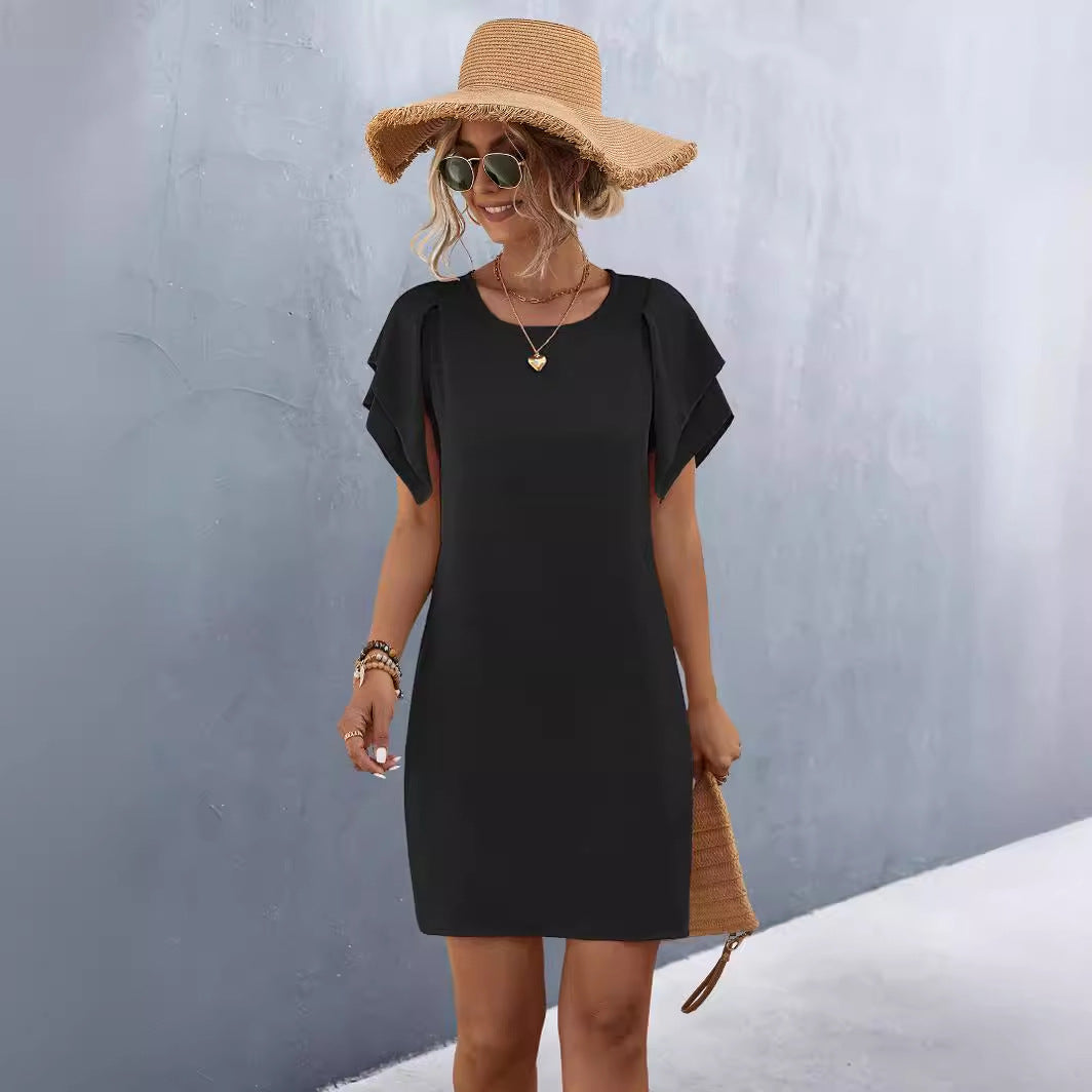 Damen Kurzarmkleid mit voluminösen Rüschendetails und bequemen Schnitt EB