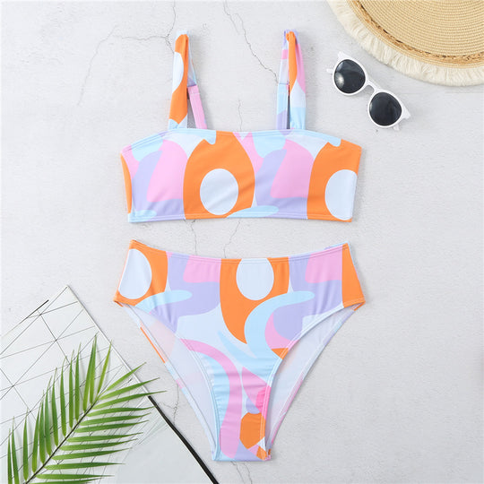 Damen Hochgeschnittener Bikini mit kreativen grafischen Musterdetails EB