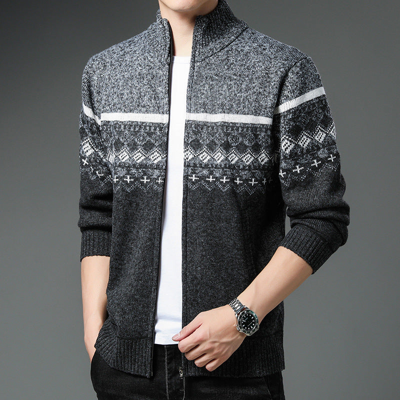 Herren Strickjacke mit hohem Kragen und attraktiven Mustern EB