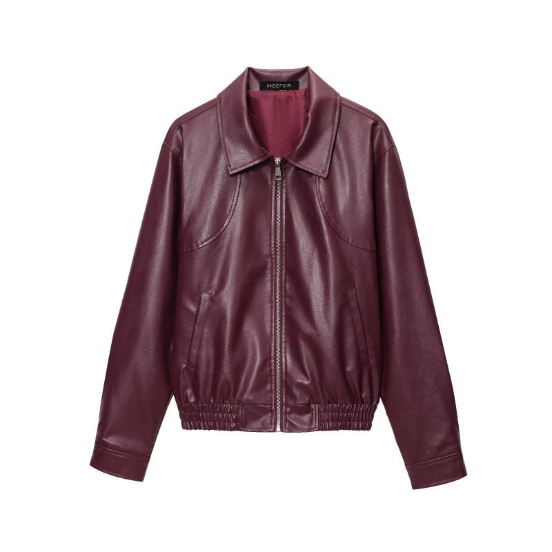 Damen Kunstlederjacke mit elastischem Bund und sportlichem Schnitt EB