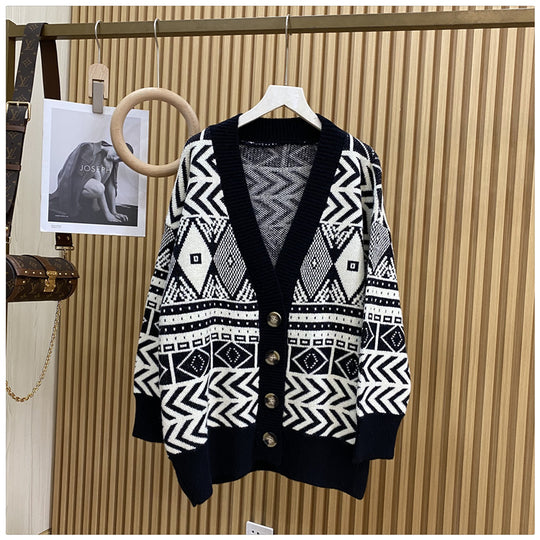 Damen Übergroße Strickjacke mit geometrischem Muster EB