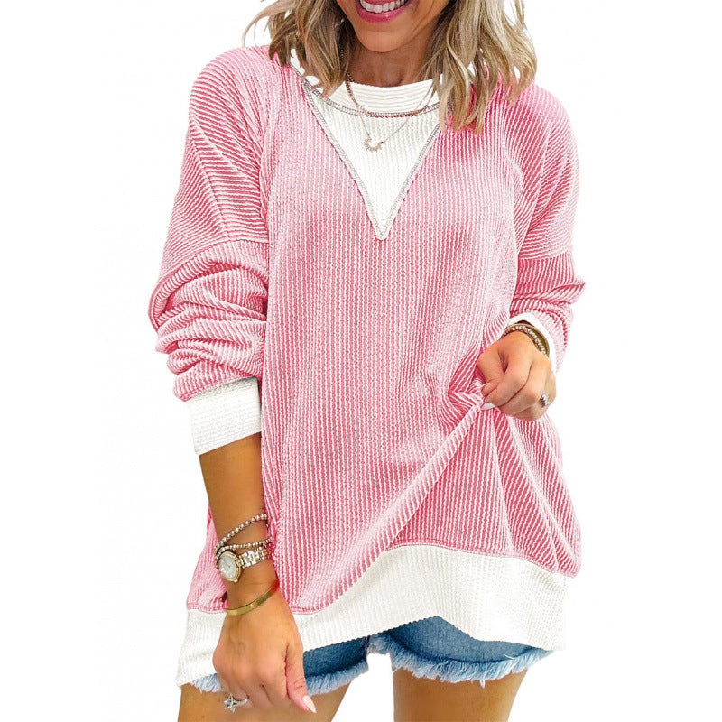 Damen lässiger Pullover aus strukturiertem Material mit V-Ausschnitt EB