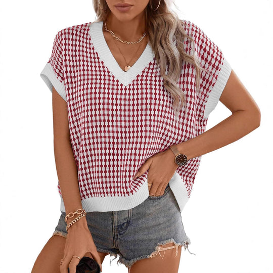 Damen lässiger V-Ausschnitt Pullover mit geometrischem Muster EB