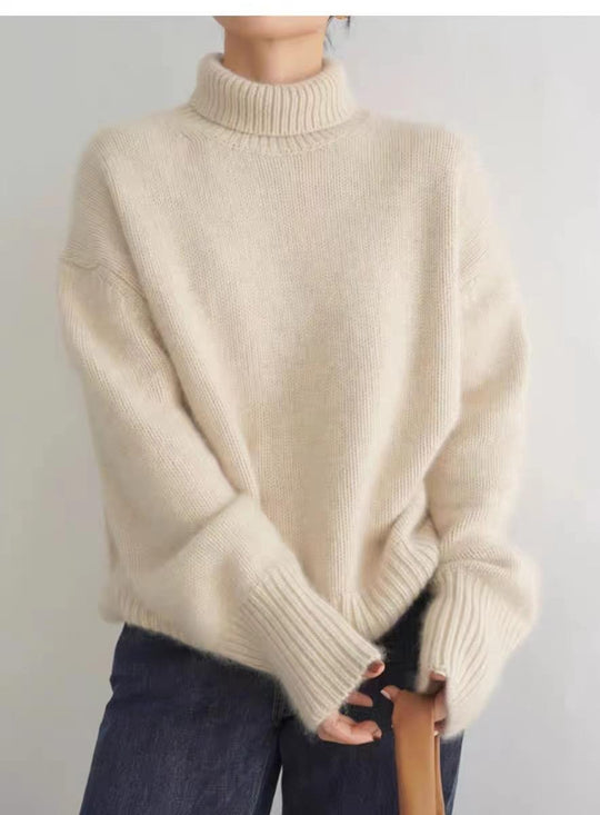 Damen Oversize Feinstrickpullover mit hohem Rollkragen und Seitenschlitzen EB