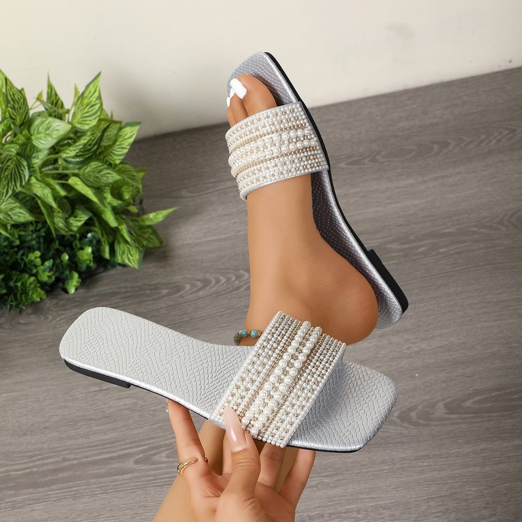 Damen Plateau-Sandalen mit dekorativen Perlenakzenten EB