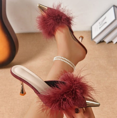 Damen Elegante Slingback-Pumps mit luxuriösem Fellbesatz EB