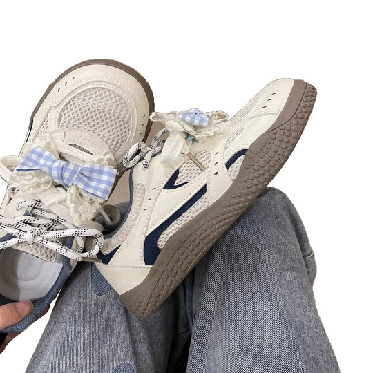 Damen Sneakers mit verspieltem Karomuster und atmungsaktiven Mesh-Einsätzen EB