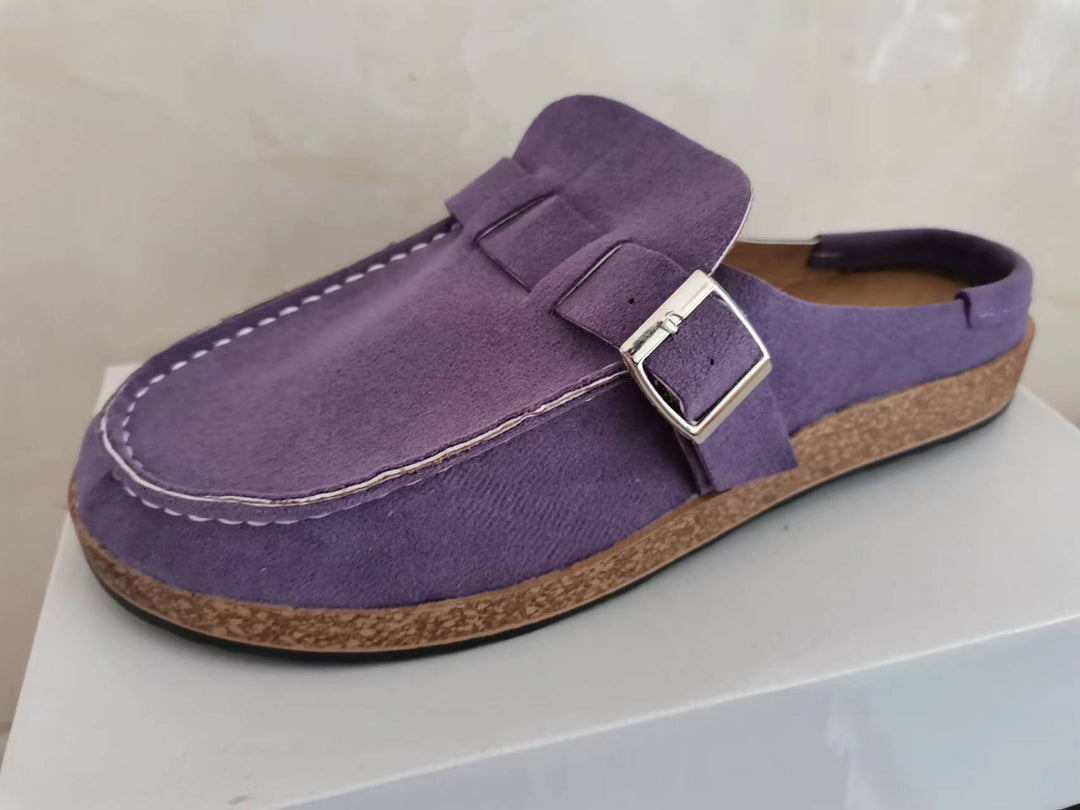 Damen Mokassin-Mule mit verstellbarer Schnalle und Kork-Plateau EB