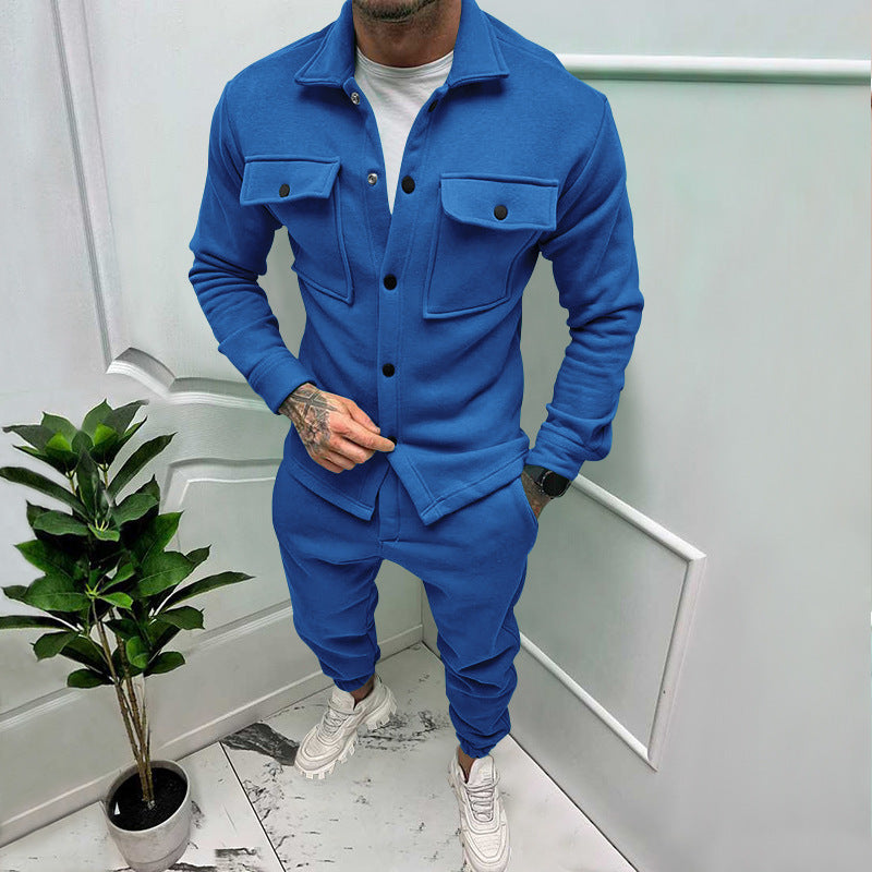 Herren nan Overshirt- und Jogginghose-Set mit aufgesetzten Klappentaschen, ergonomischem Schnitt und elastischem Bund EB
