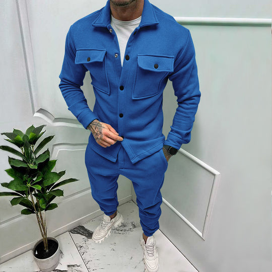 Herren nan Overshirt- und Jogginghose-Set mit aufgesetzten Klappentaschen, ergonomischem Schnitt und elastischem Bund EB
