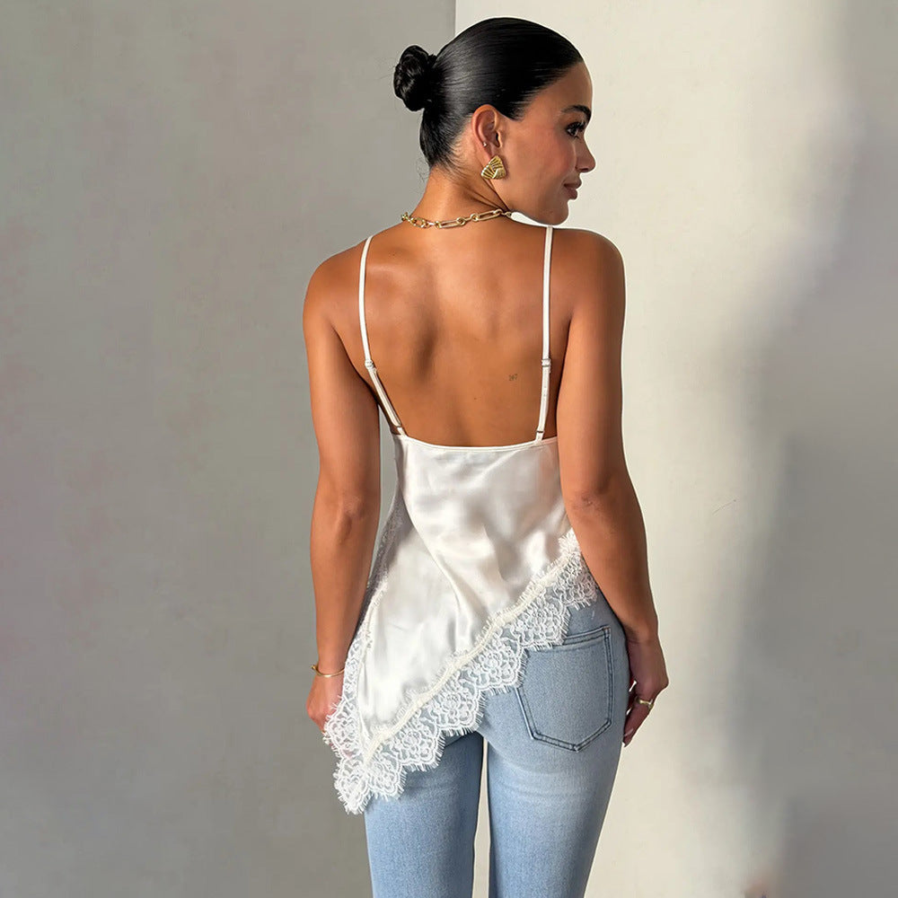 Damen Spitzentop mit asymmetrischem Schnitt und feinen Trägern EB