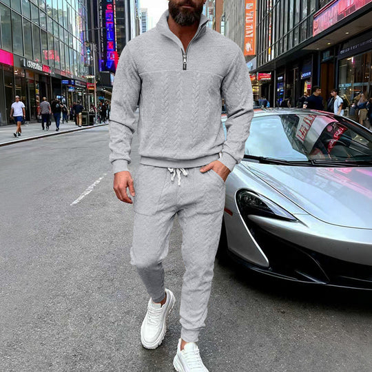 Herren Waffelstruktur-Halbzip-Loungewear-Set mit Cargo-Jogger EB