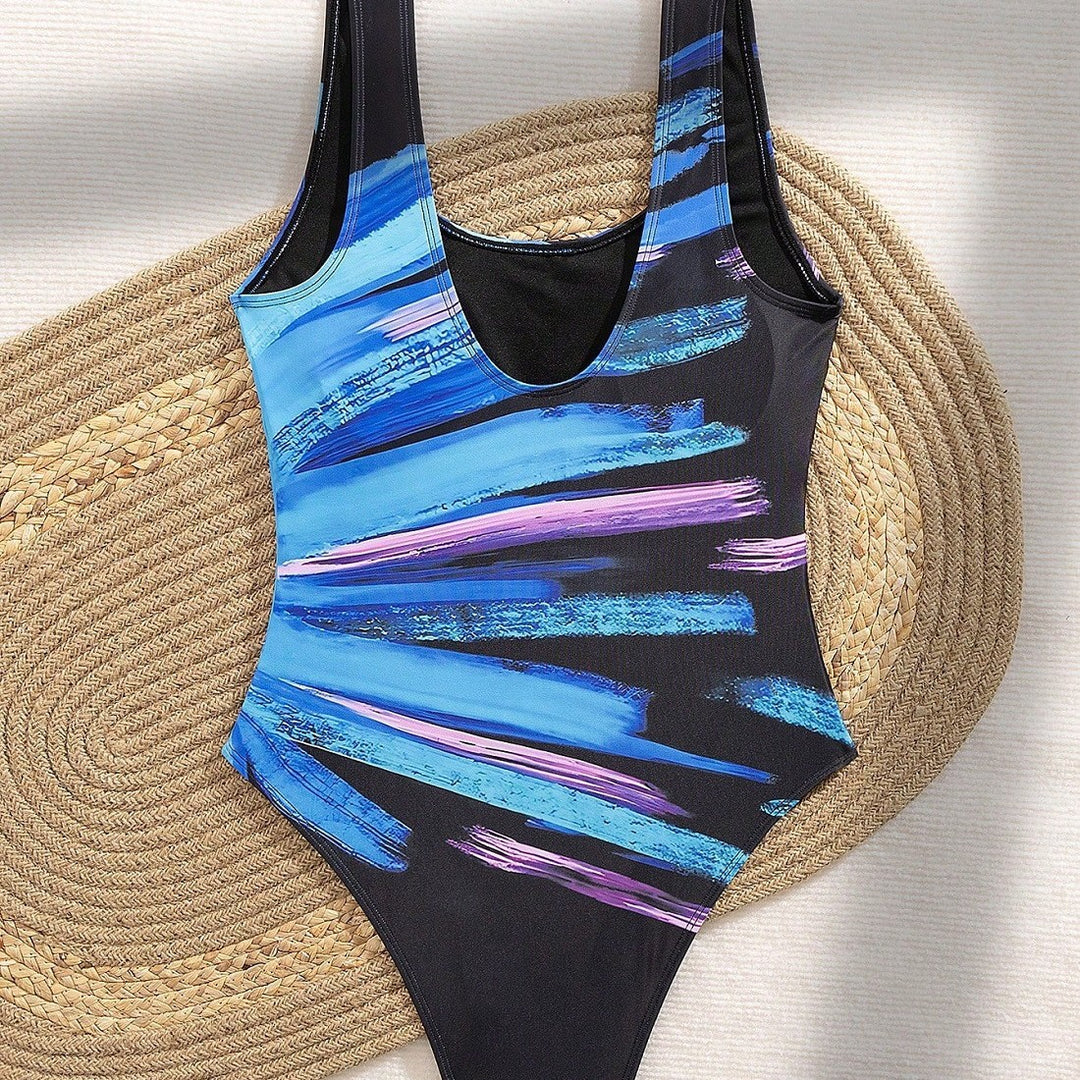 Damen Einteiler Badeanzug mit kreativem Pinselstrich-Design EB