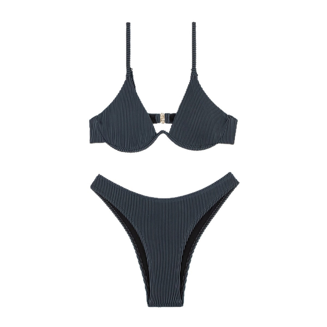 Damen Triangel-Bikini mit gestreifter Textur EB
