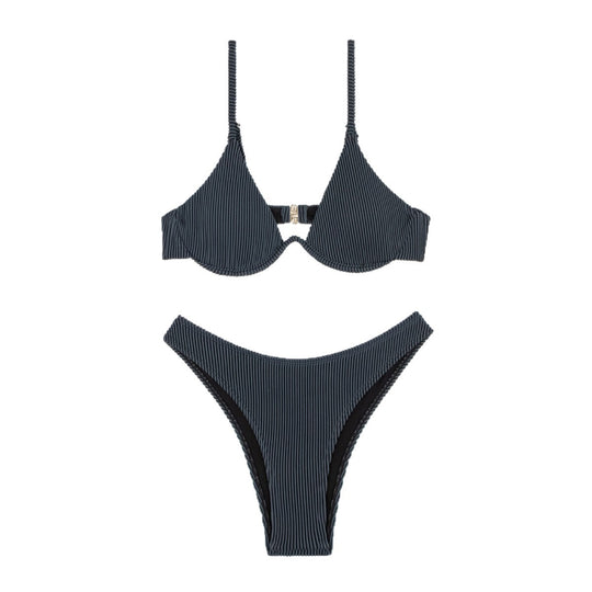 Damen Triangel-Bikini mit gestreifter Textur EB