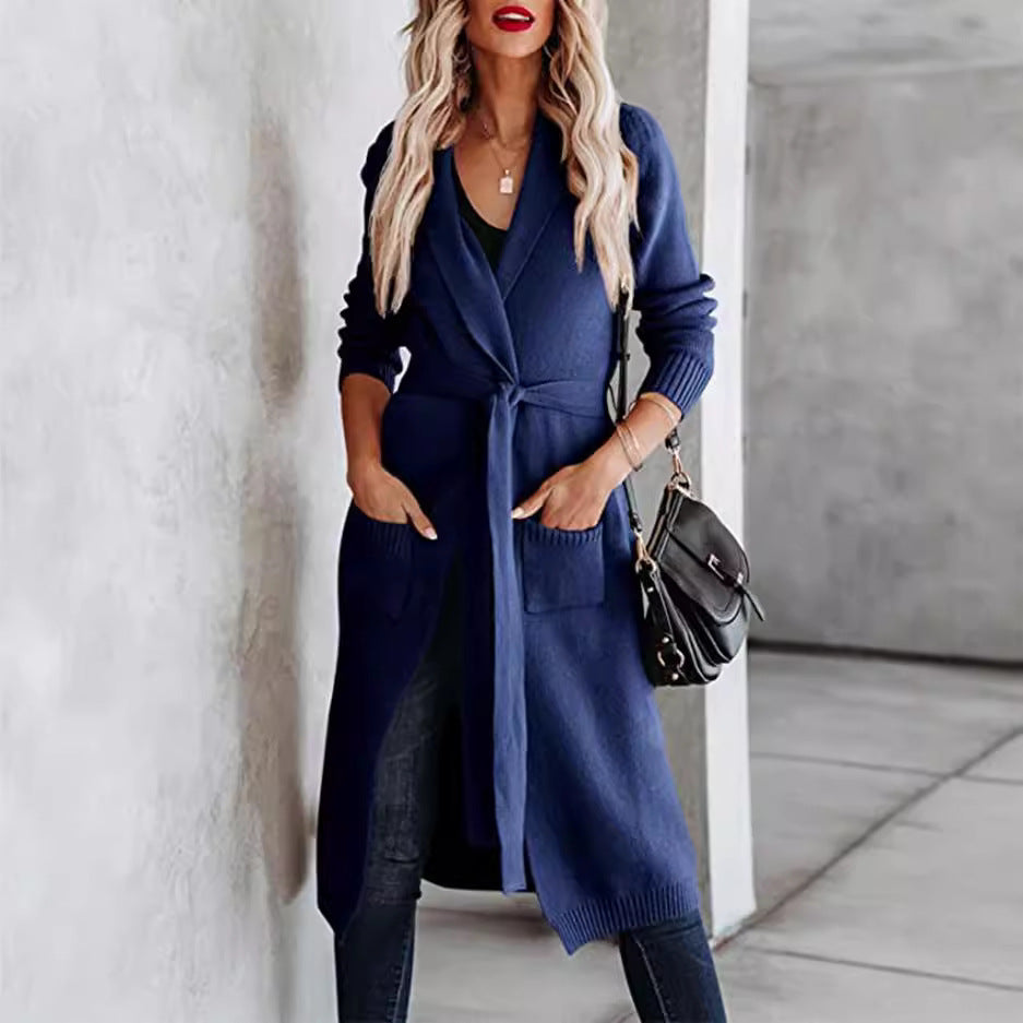 Damen Strickmantel mit eleganter Taillierung und praktischen Taschen EB