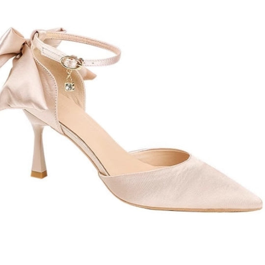 Damen elegante High Heels mit zartem Riemchen und Schleifenakzent EB