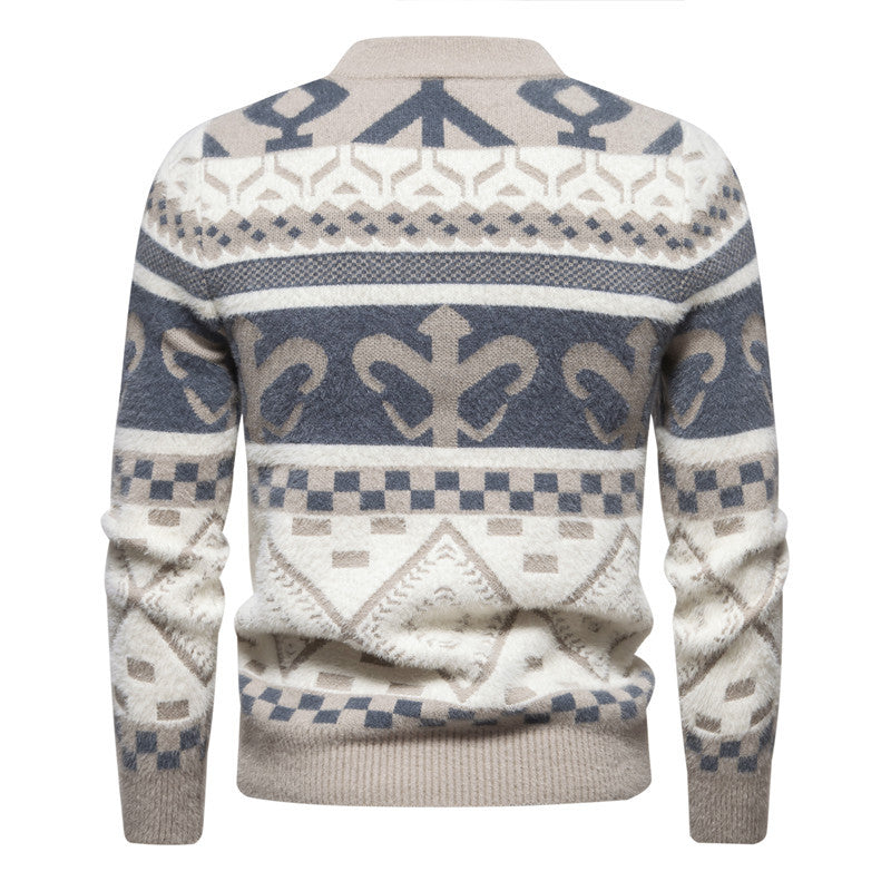 Herren Strickpullover mit modernem Zopfmuster und hohem Kragen EB