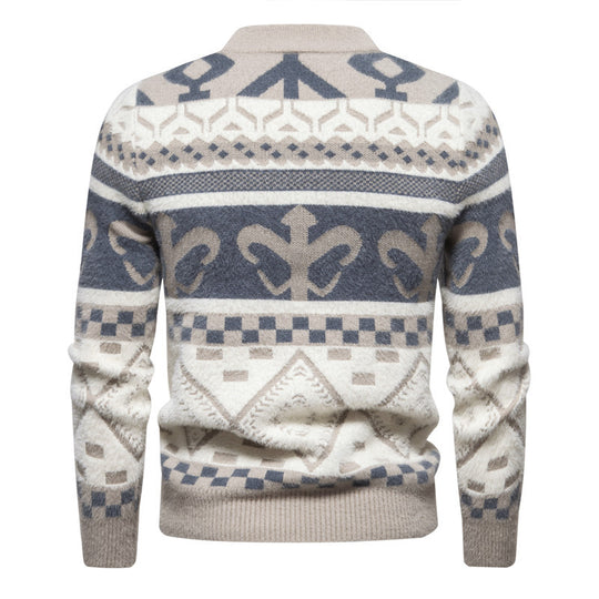 Herren Strickpullover mit modernem Zopfmuster und hohem Kragen EB