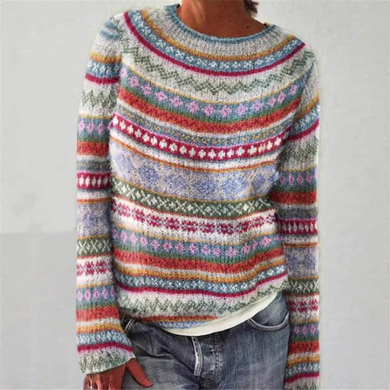 Damen nan Norwegerpullover aus Wollmix mit Rundhalsausschnitt und traditionellem Fair-Isle-Yoke EB