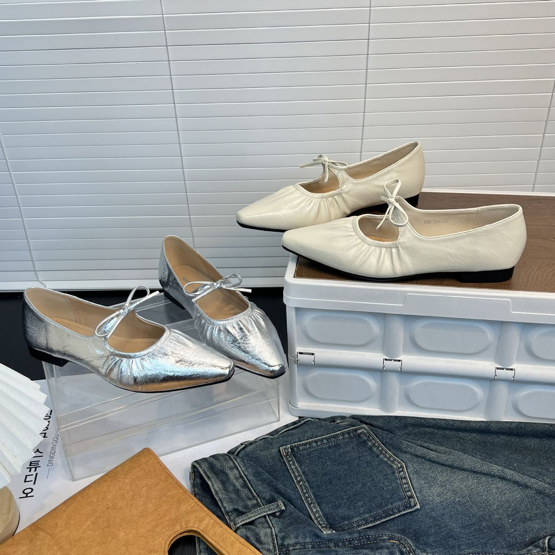 Damen Ballerinas mit Lederoberfläche und Gummizug EB