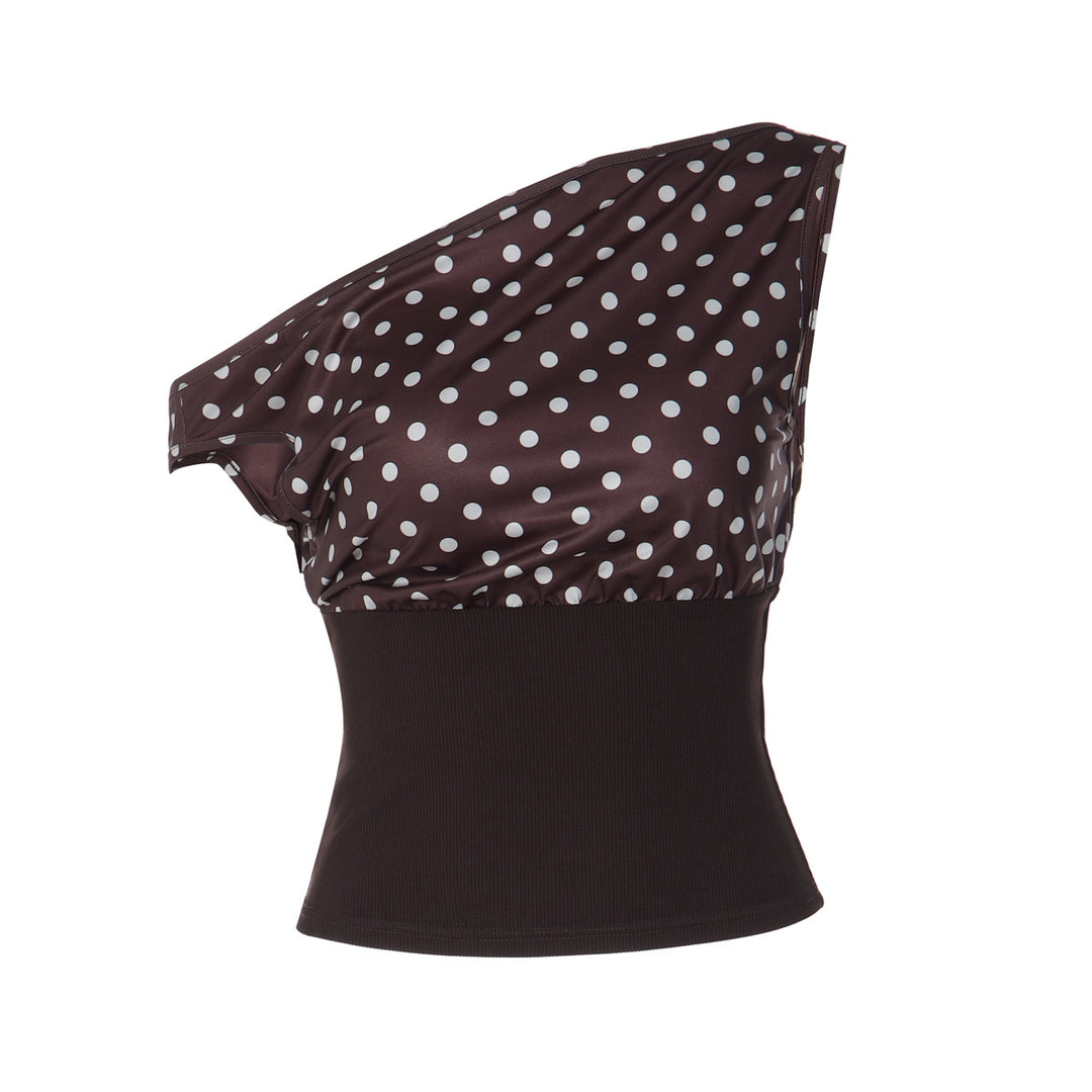 Damen Asymmetrisches Polka-Dot Oberteil EB