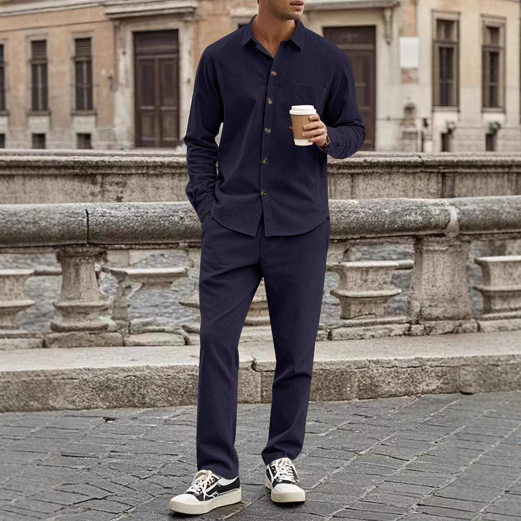 Herren elegantes Freizeitanzug mit stilvollem Hemd und bequemer Hose EB