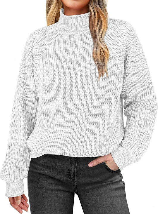 Damen modischer Strickpullover mit hohem Kragen und strukturierter Oberfläche EB
