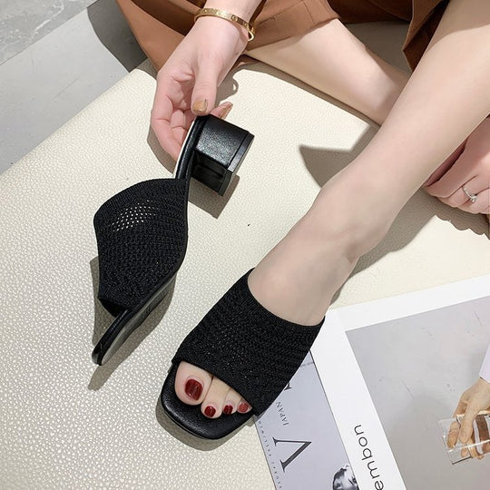 Damen Wedge-Pantoletten mit stilvollem Netzdesign und komfortablem Blockabsatz EB