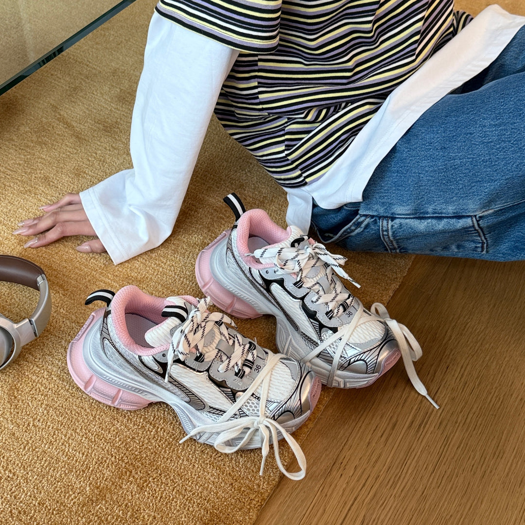 Damen Sportliche Chunky Sneakers mit atmungsaktiver Mesh-Oberfläche und gepolsterter Sohle EB