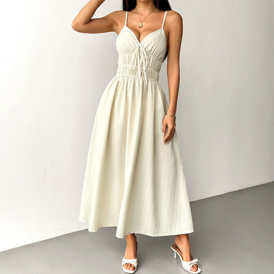 Damen Maxikleid mit verstellbaren Spaghettiträgern und elastischem Taillenbund EB