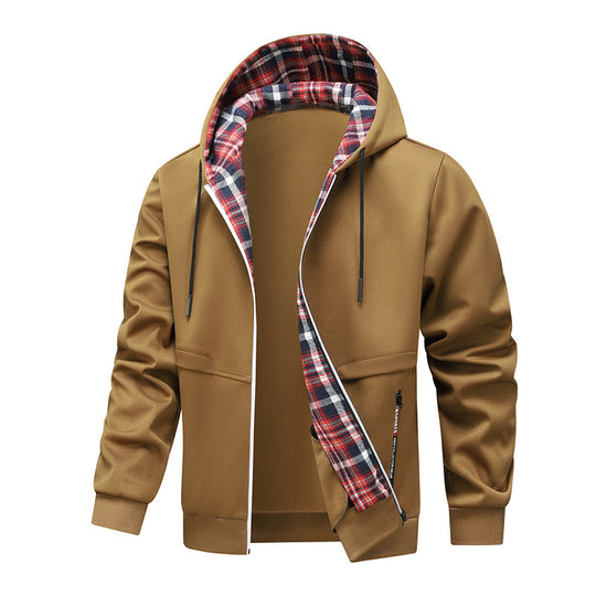 Herren sportliche Hybridjacke mit innenliegenden Karomuster Hedi-Mode