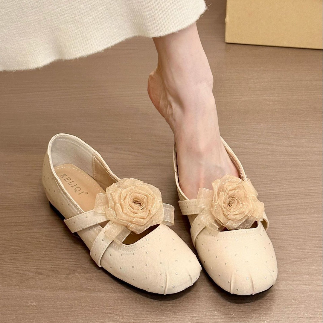 Damen elegante Ballerinas mit dekorativen Blütenapplikationen EB
