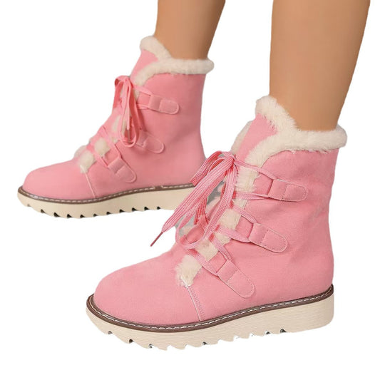 Damen  kurze gefütterte Schnürboots mit Teddyfutter, gesteppter Laufsohle und ergonomischem Komfortfußbett EB