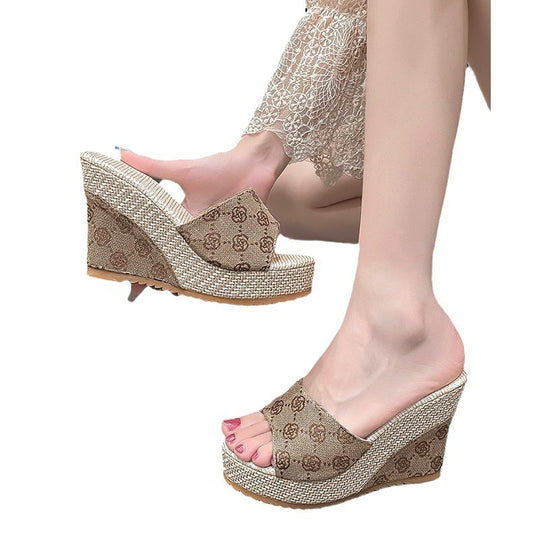 Damen elegante Wedge-Pantoletten aus hochwertiger Textilfaser mit modischem Design EB