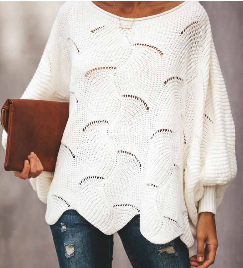 Damen Luftiger Strickpullover mit stilvollem Wellenmuster EB
