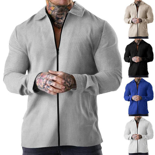 Herren lässiges Kurzarm-Hemd mit strukturiertem Design und modernem Reißverschluss EB