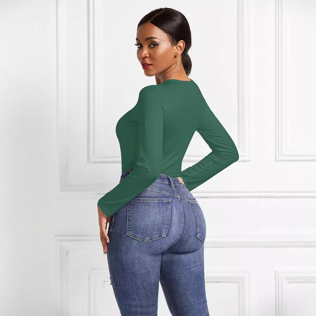 Damen Eleganter Langarmbody mit hohem Beinausschnitt EB