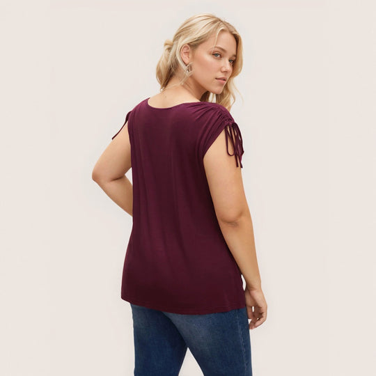 Damen elegantes Oberteil mit lässigem Drapierung und seitlichen Bindebändern EB