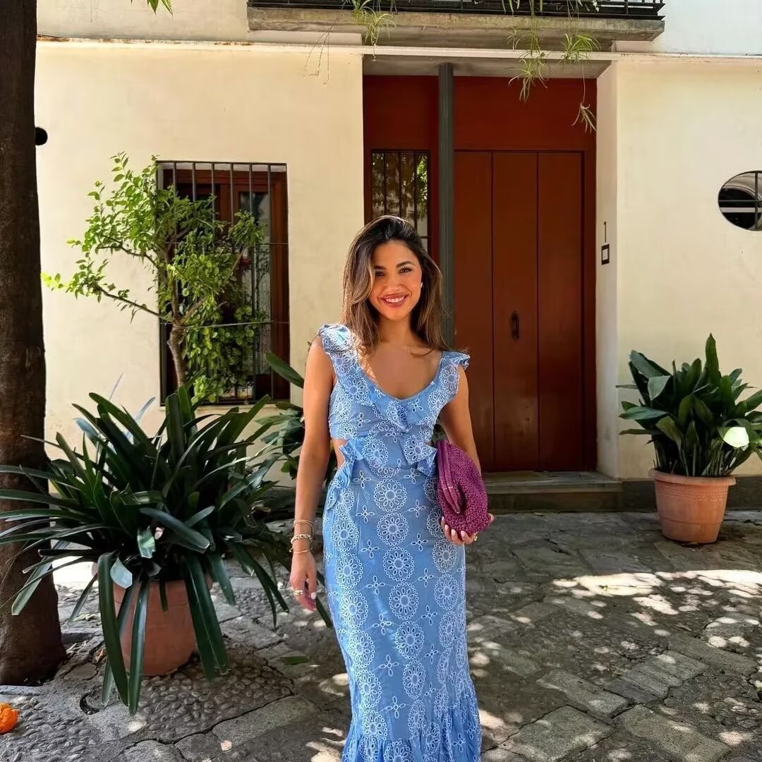 Damen Maxikleid mit Rüschendetails und floralem Muster EB