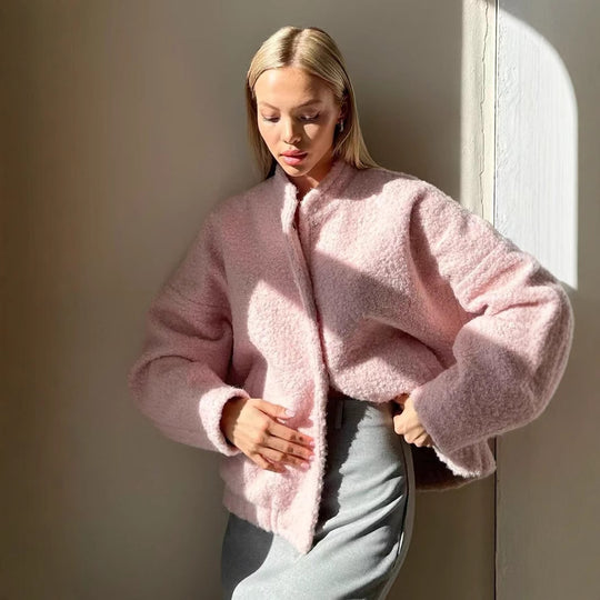 Damen Wolljacke im modernen Teddy-Stil EB