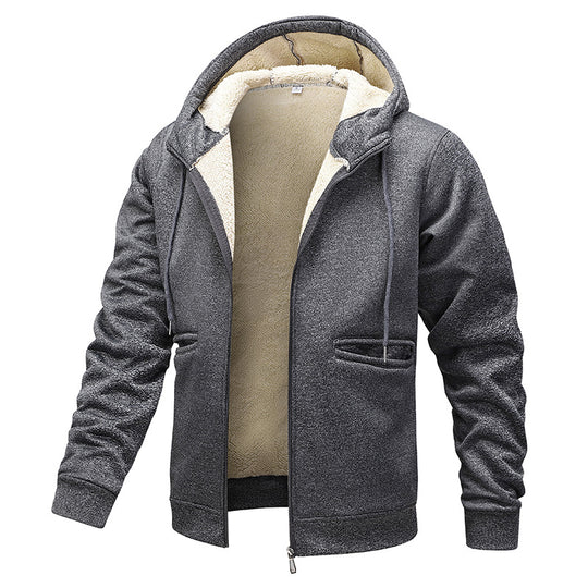 Herren gefütterte Kapuzenjacke im Blousonstil mit hochflorigem Teddyinnenfutter und Handwärmepaspeltaschen EB