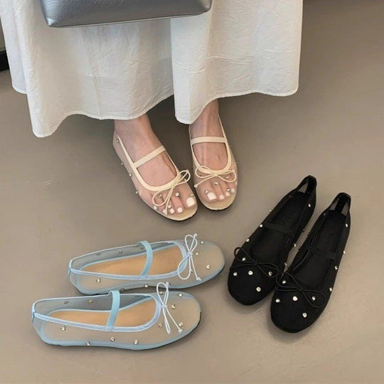 Damen Ballerinas mit zartem Schleifen-Design und Perlverzierung EB